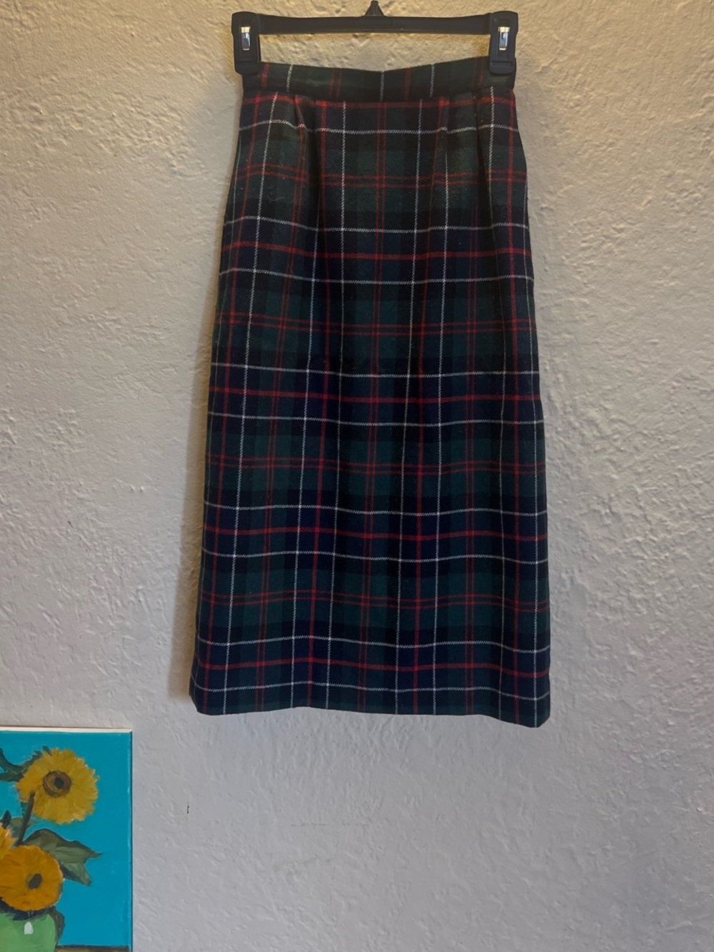 Vintage Korean Wool Blend Plaid Pencil Skirt